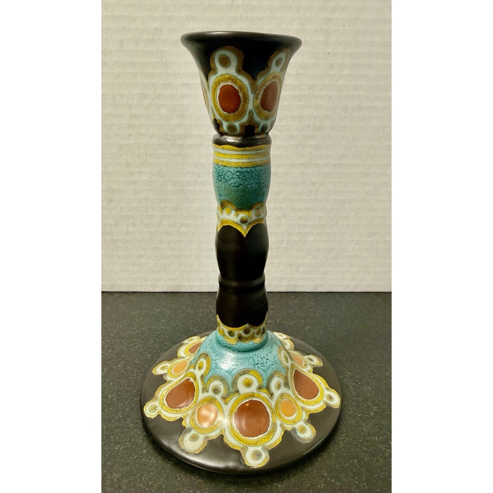 Vintage Gouda Holland Henley 1569 Art Pottery Candlestick Hand Painted